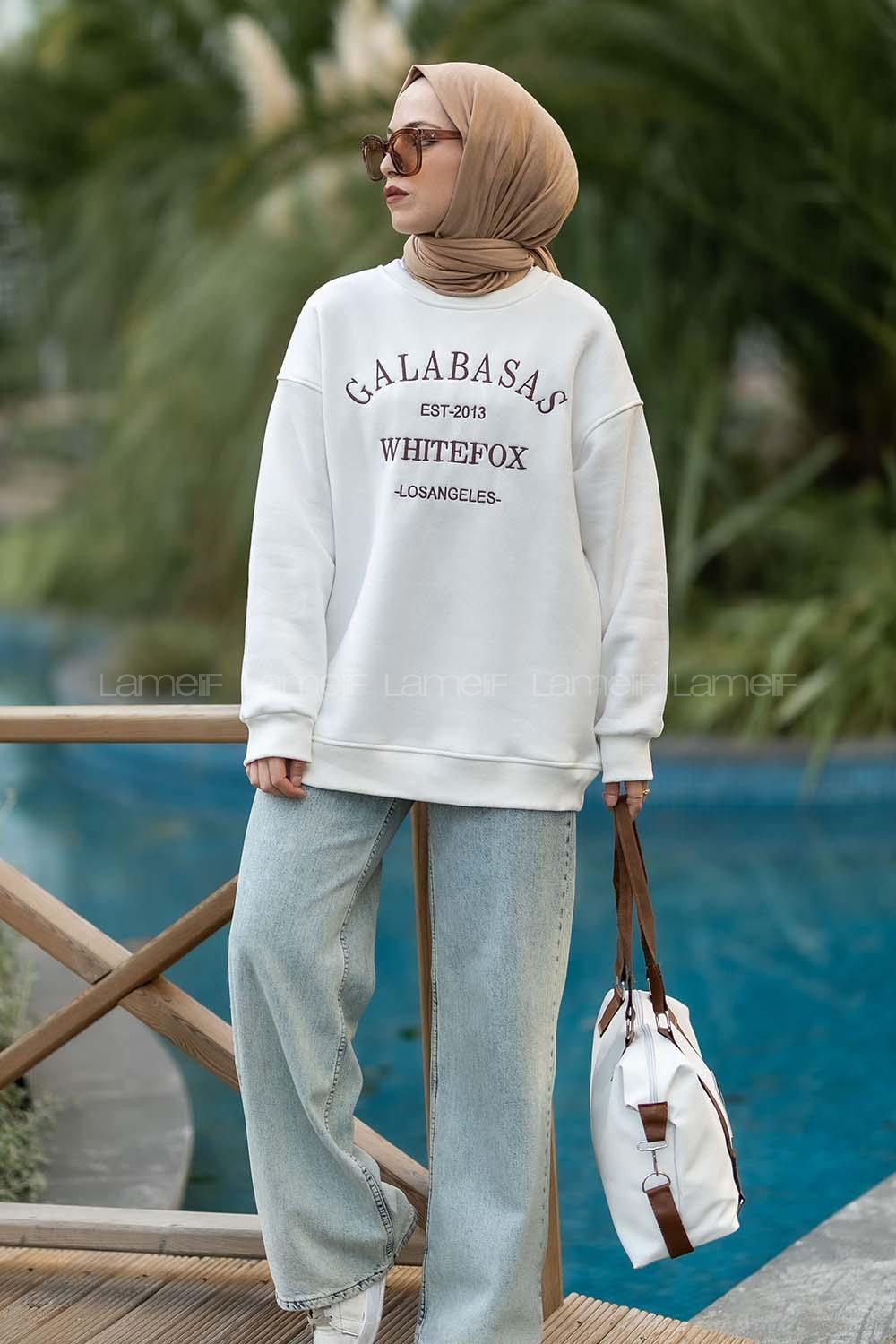 Modalamelif Bisiklet Yaka Galabasas Yazı Baskılı Sweat Beyaz