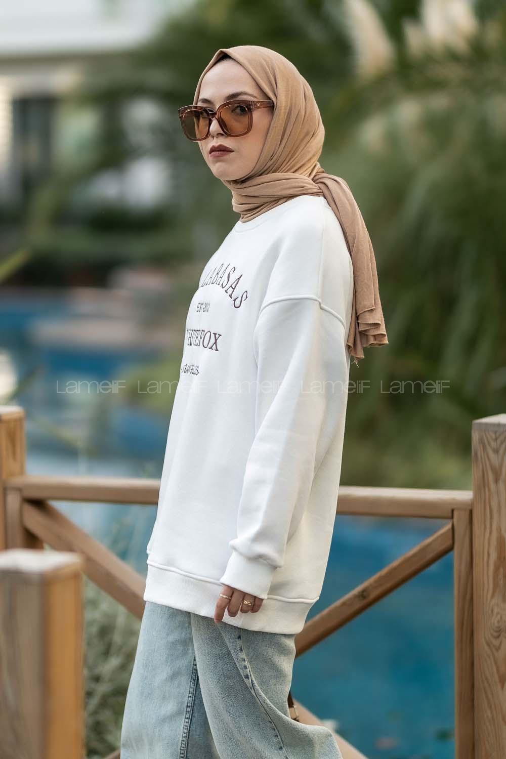 Modalamelif Bisiklet Yaka Galabasas Yazı Baskılı Sweat Beyaz