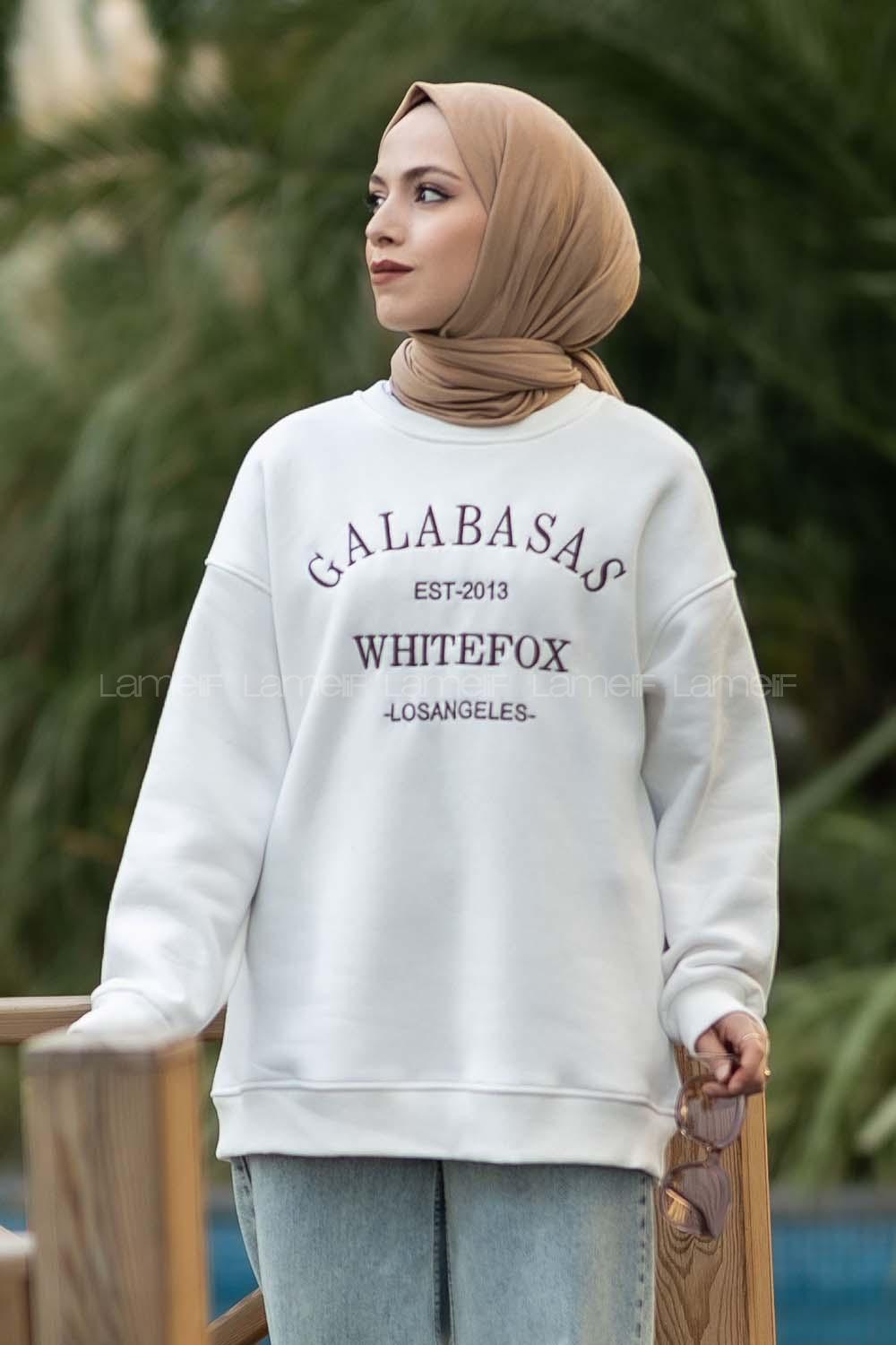 Modalamelif Bisiklet Yaka Galabasas Yazı Baskılı Sweat Beyaz