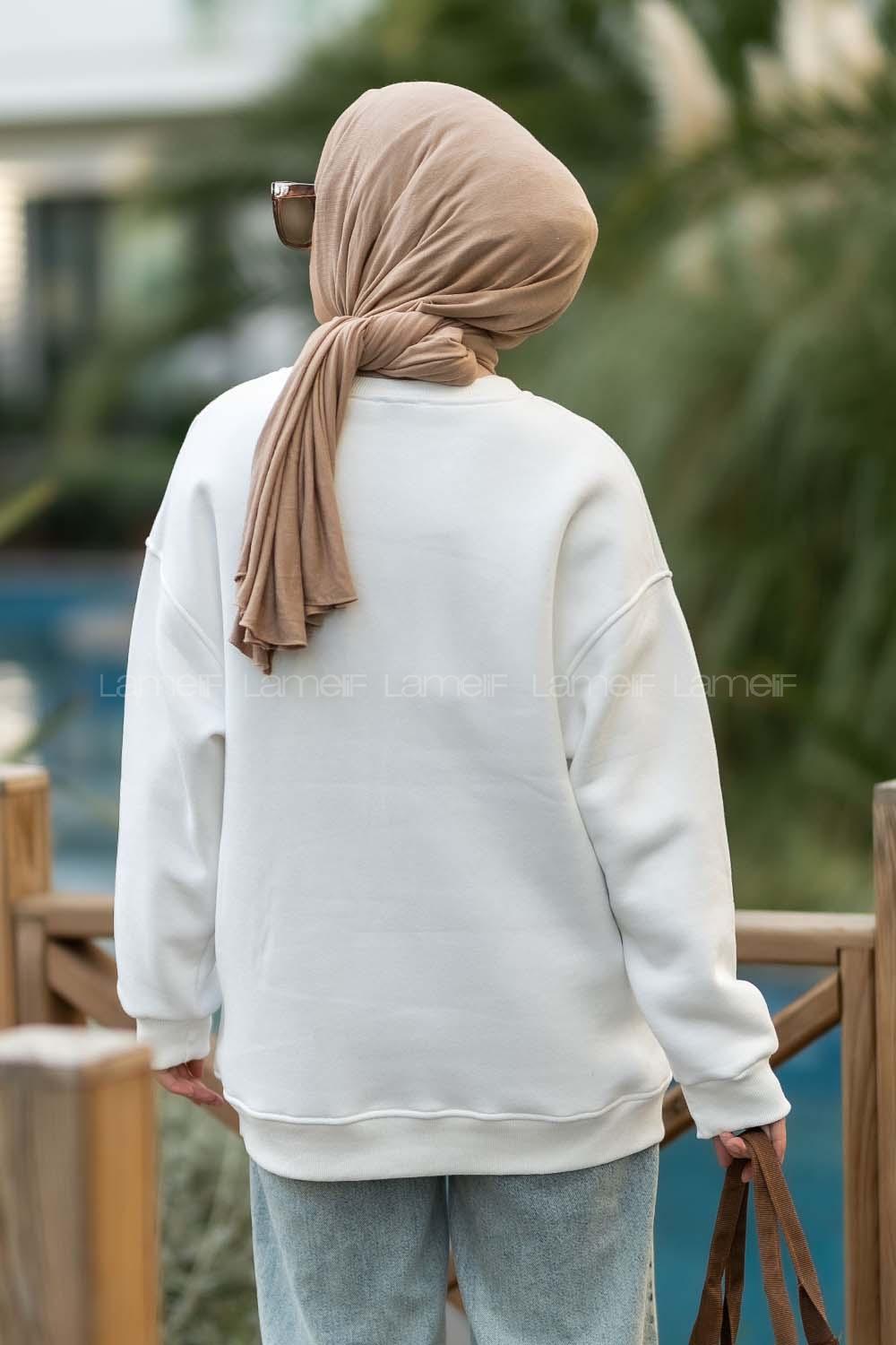 Modalamelif Bisiklet Yaka Galabasas Yazı Baskılı Sweat Beyaz