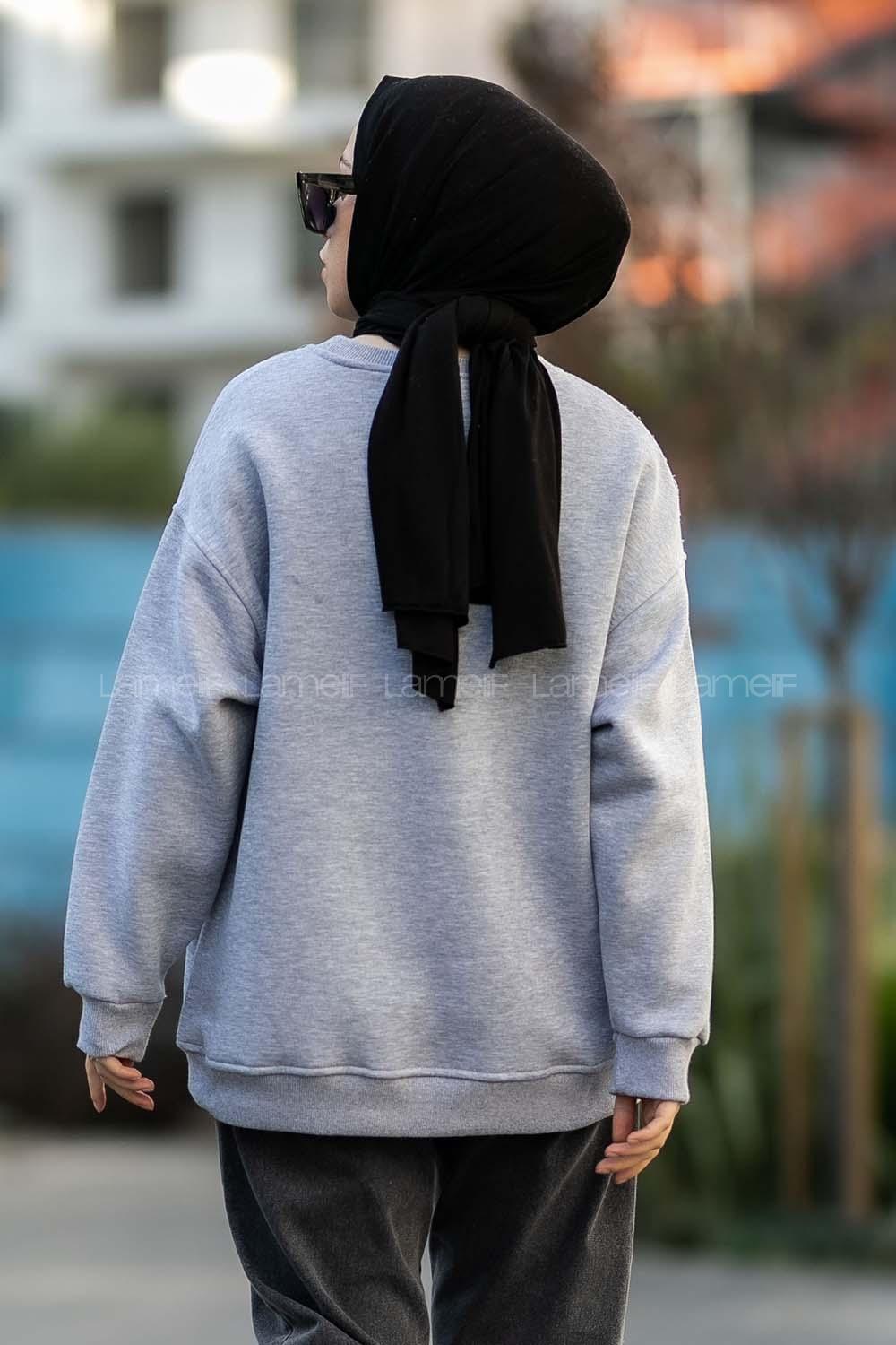 Modalamelif Bisiklet Yaka Galabasas Yazı Baskılı Sweat Gri