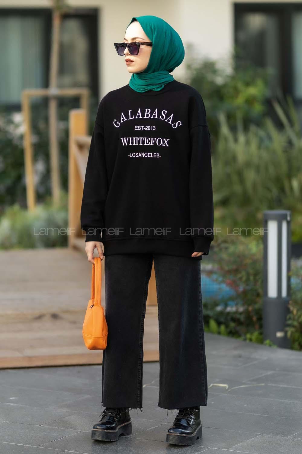 Modalamelif Bisiklet Yaka Galabasas Yazı Baskılı Sweat Siyah