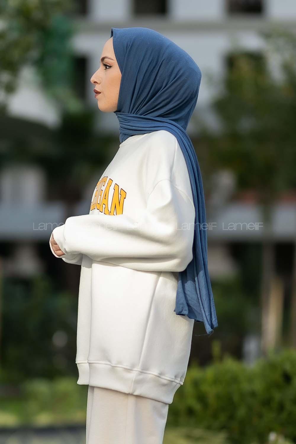 Modalamelif Bisiklet Yaka Mıchıgan Baskılı Sweat Beyaz