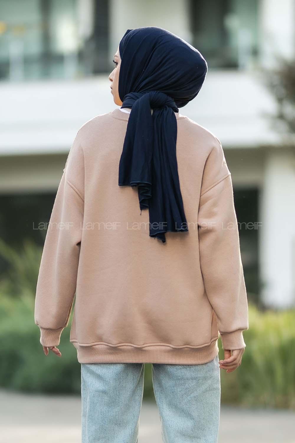 Modalamelif Bisiklet Yaka Mıchıgan Baskılı Sweat Sütlükahve