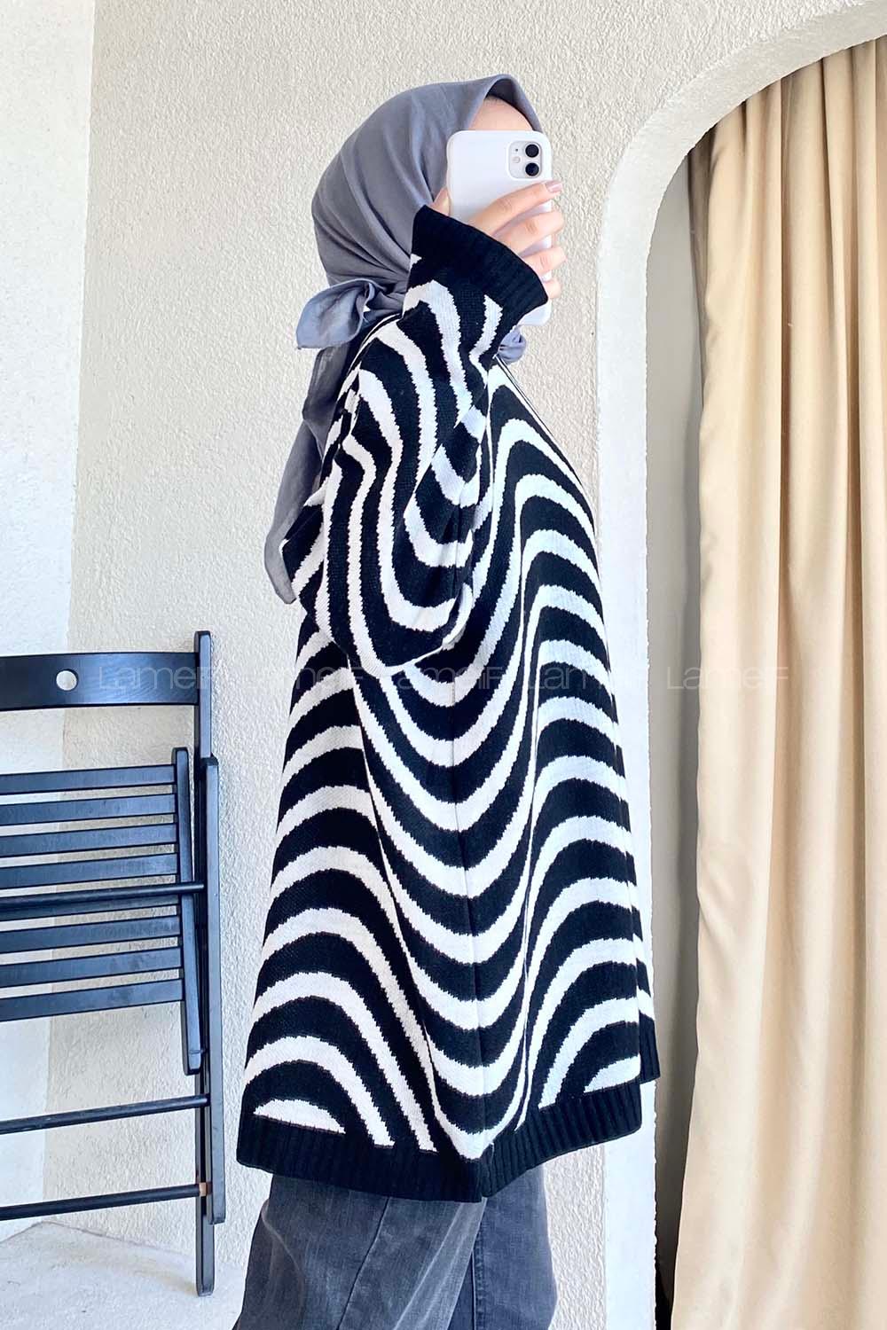 Modalamelif Bisiklet Yaka Salaş Dalga Triko Kazak Siyah