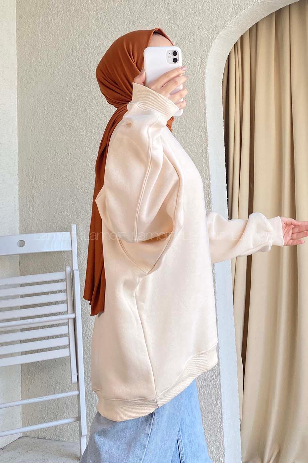 Modalamelif Yarım Balıkçı Yaka Salaş Sweat Krem