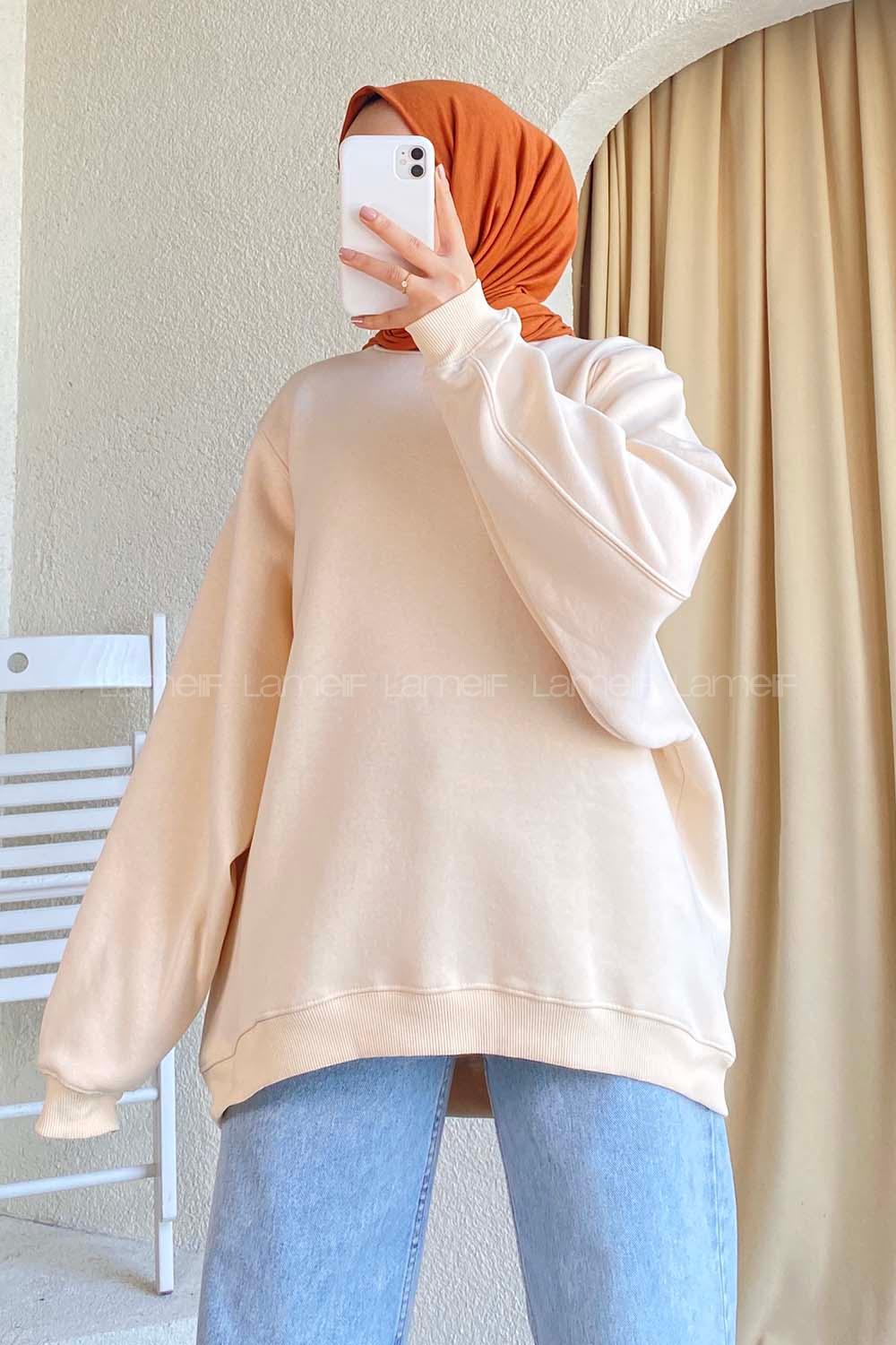 Modalamelif Yarım Balıkçı Yaka Salaş Sweat Krem