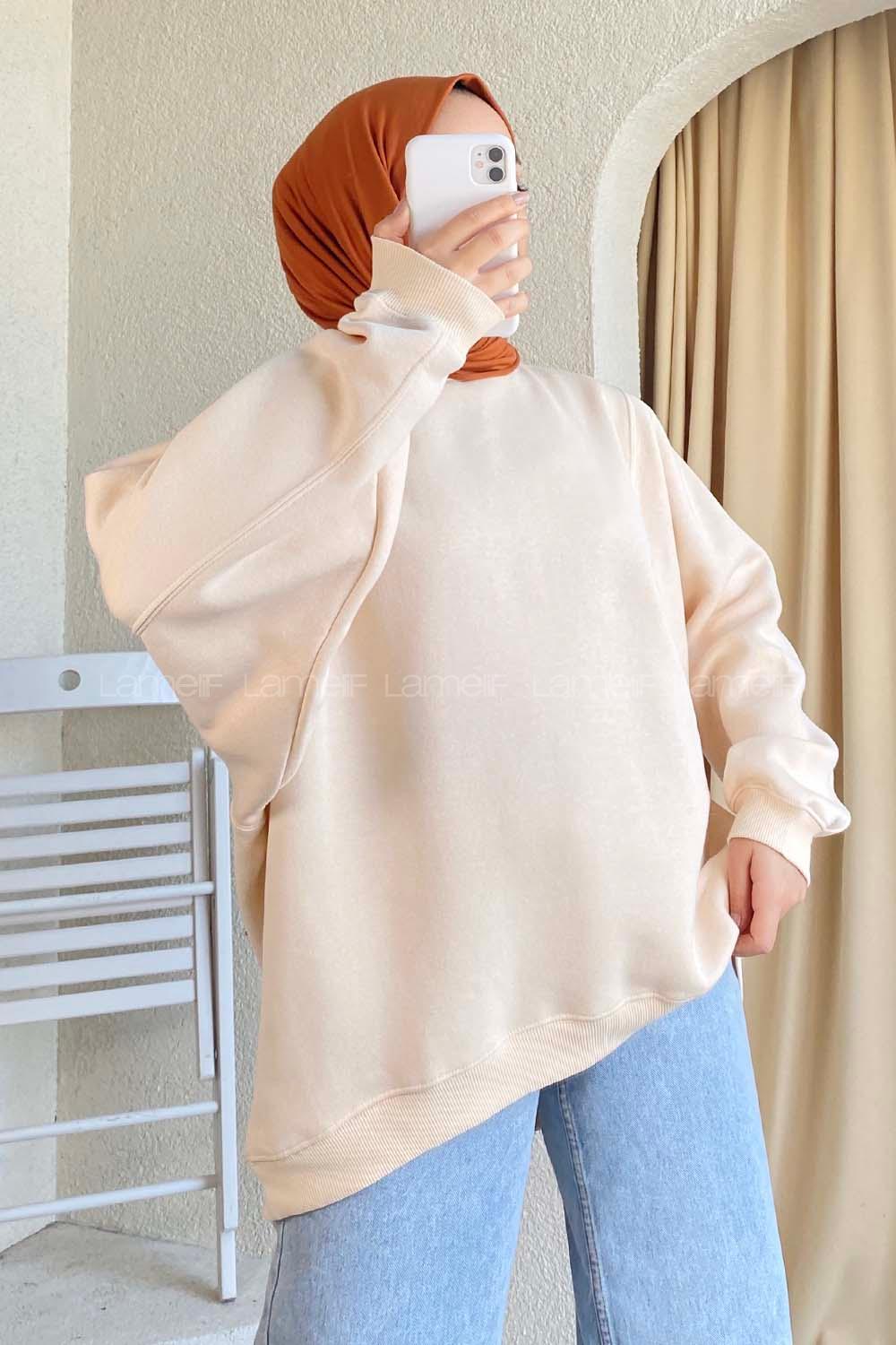 Modalamelif Yarım Balıkçı Yaka Salaş Sweat Krem