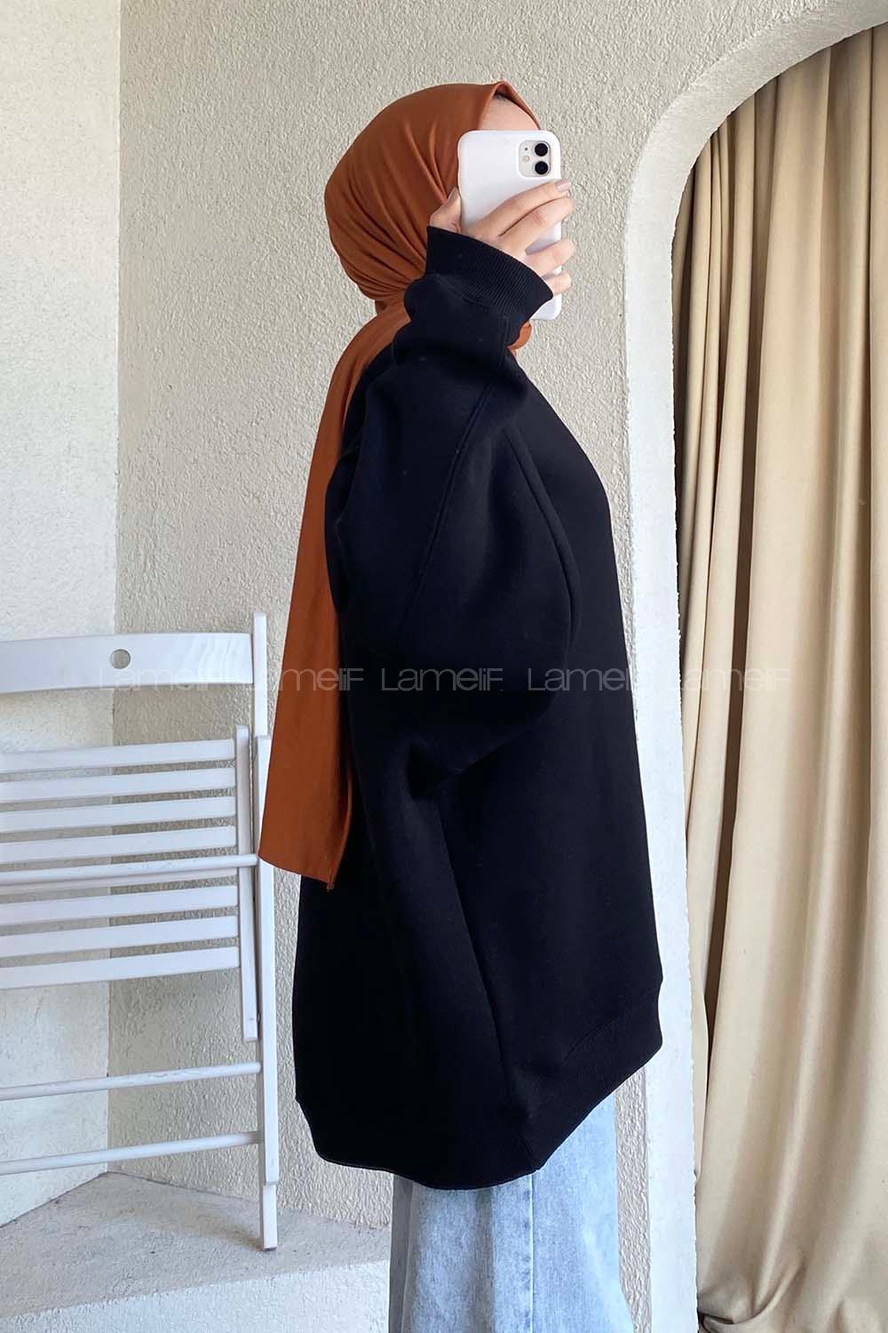 Modalamelif Yarım Balıkçı Yaka  Salaş Sweat Siyah