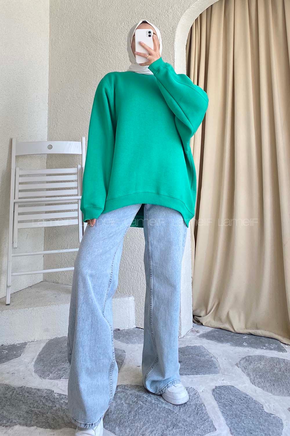 Modalamelif Yarım Balıkçı Yaka Salaş Sweat Yeşil