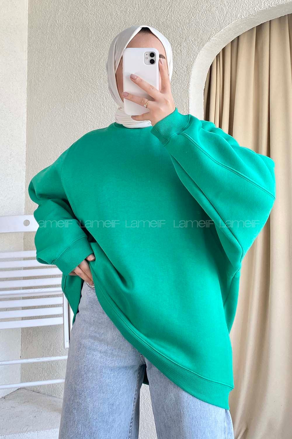 Modalamelif Yarım Balıkçı Yaka Salaş Sweat Yeşil