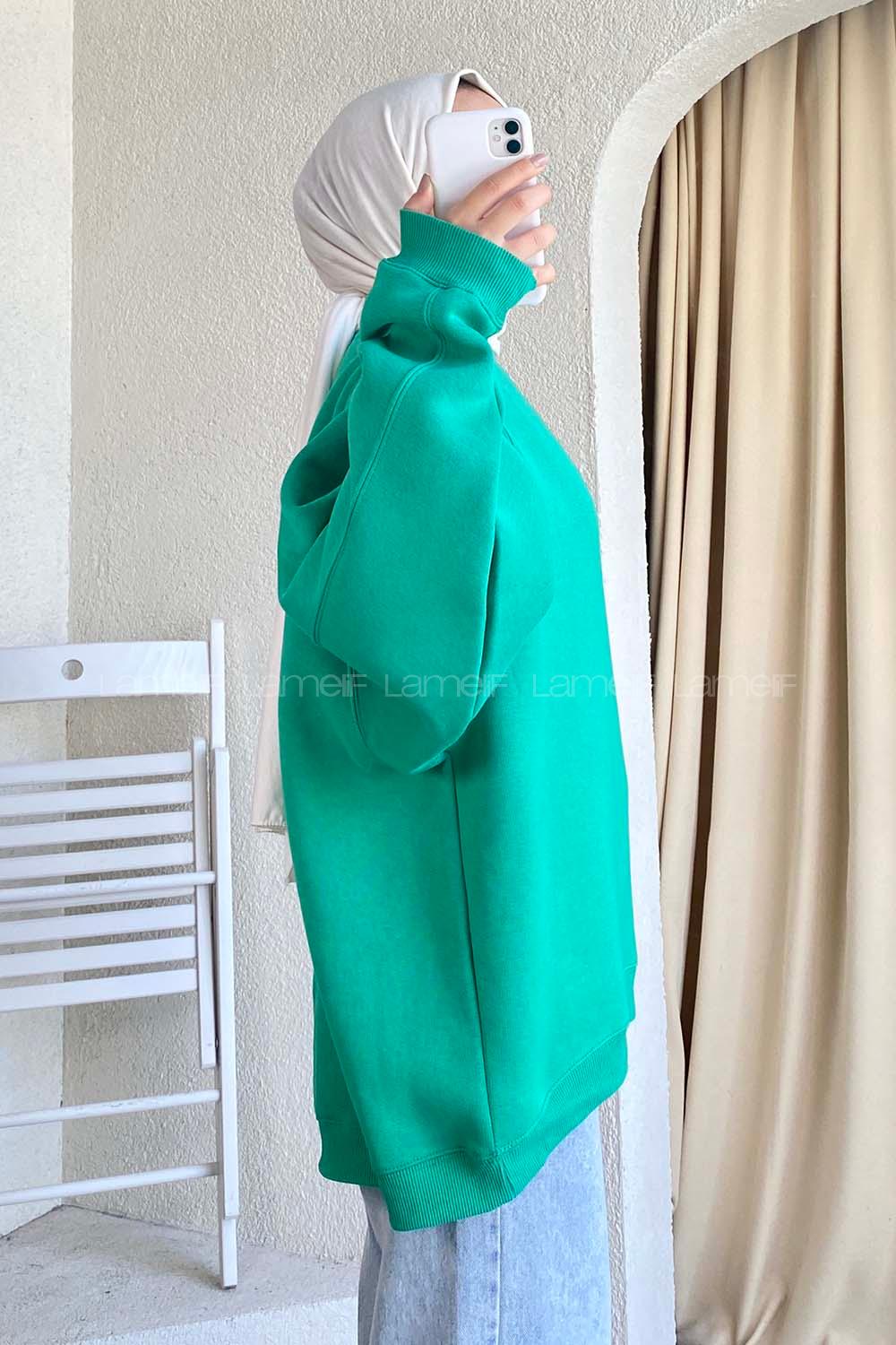 Modalamelif Yarım Balıkçı Yaka Salaş Sweat Yeşil