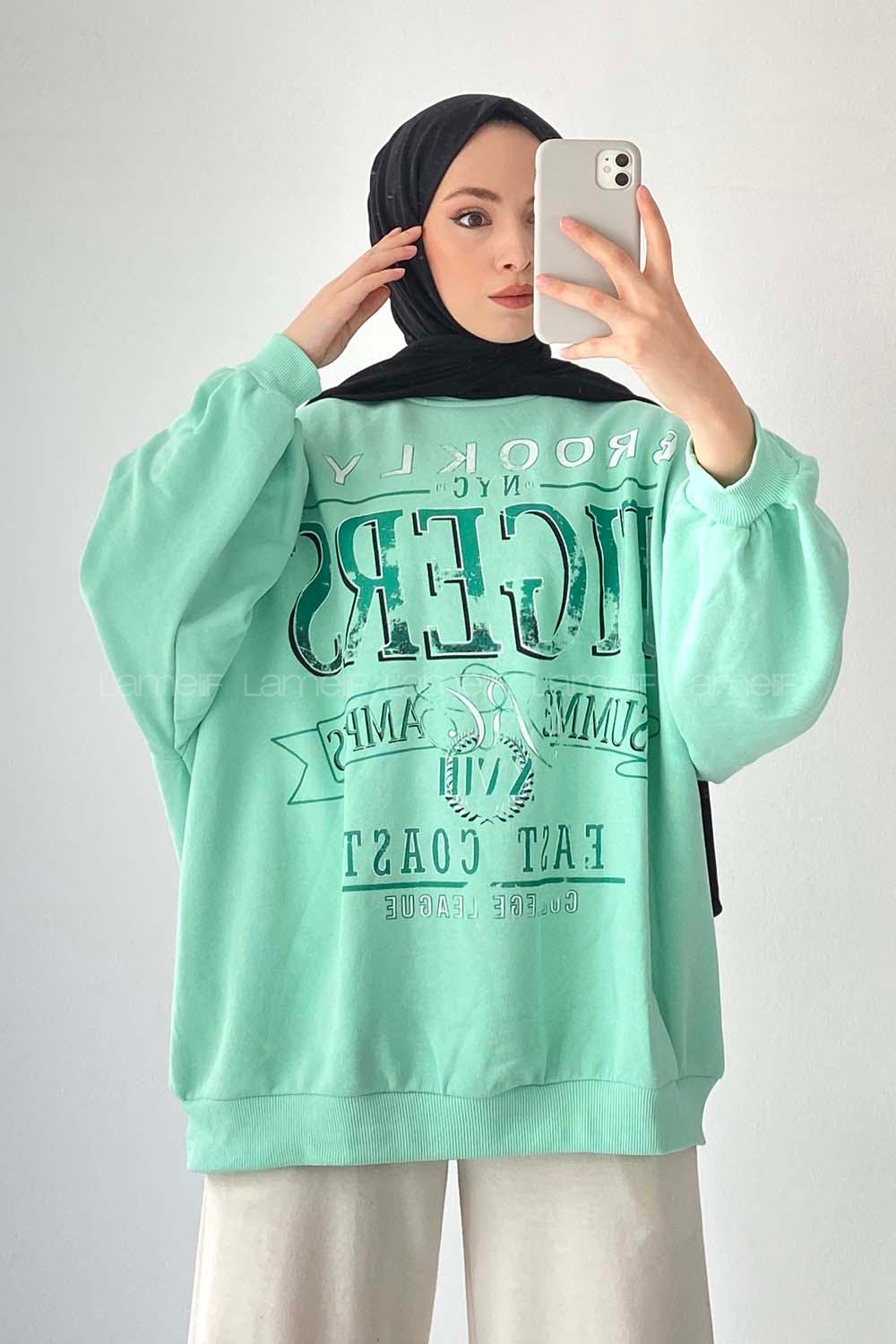 Modalamelif Bisiklet Yaka Brooklyn Yazı Baskılı Sweat Mint
