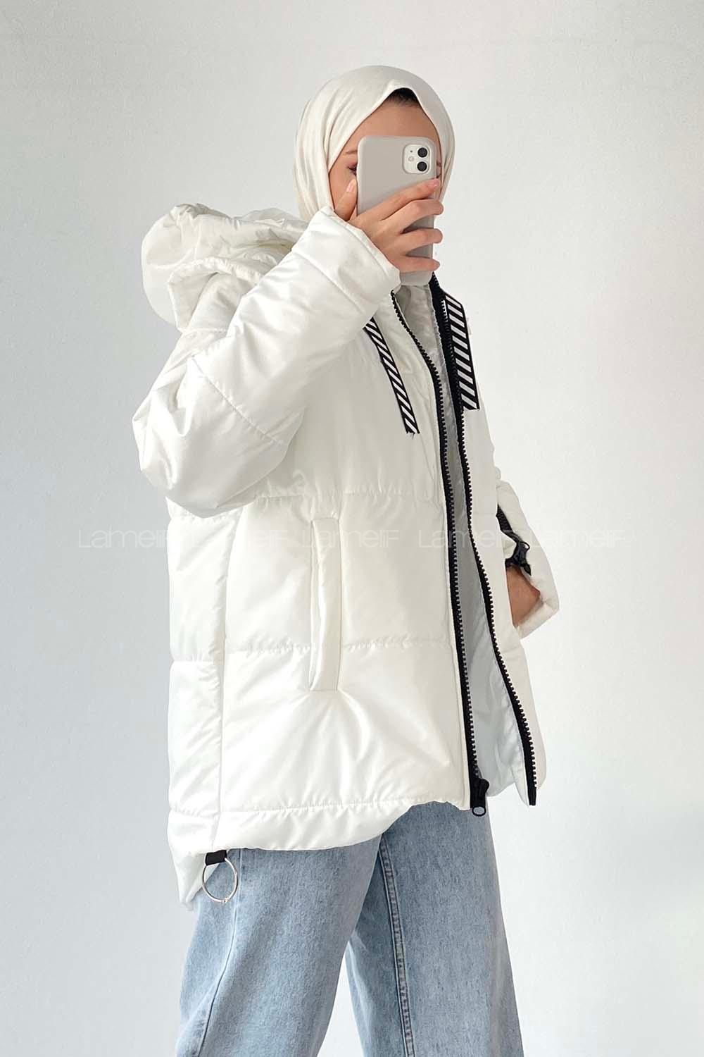 Modalamelif Kapüşon Detaylı Kol Fermuar Detaylı Yelek Mont Beyaz