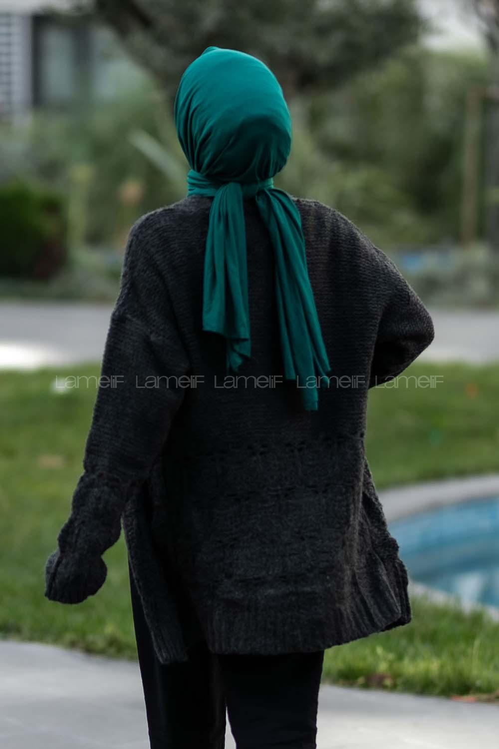 Modalamelif  Kol Ve Sırt Detaylı Triko Hırka Antrasit