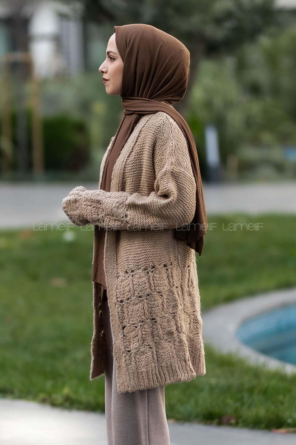 Modalamelif  Kol Ve Sırt Detaylı Triko Hırka Bej