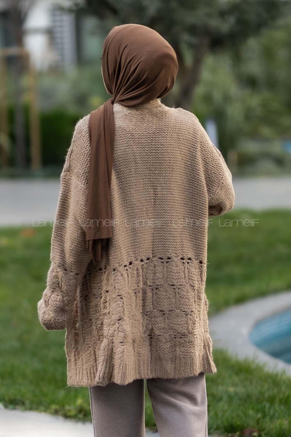 Modalamelif  Kol Ve Sırt Detaylı Triko Hırka Bej