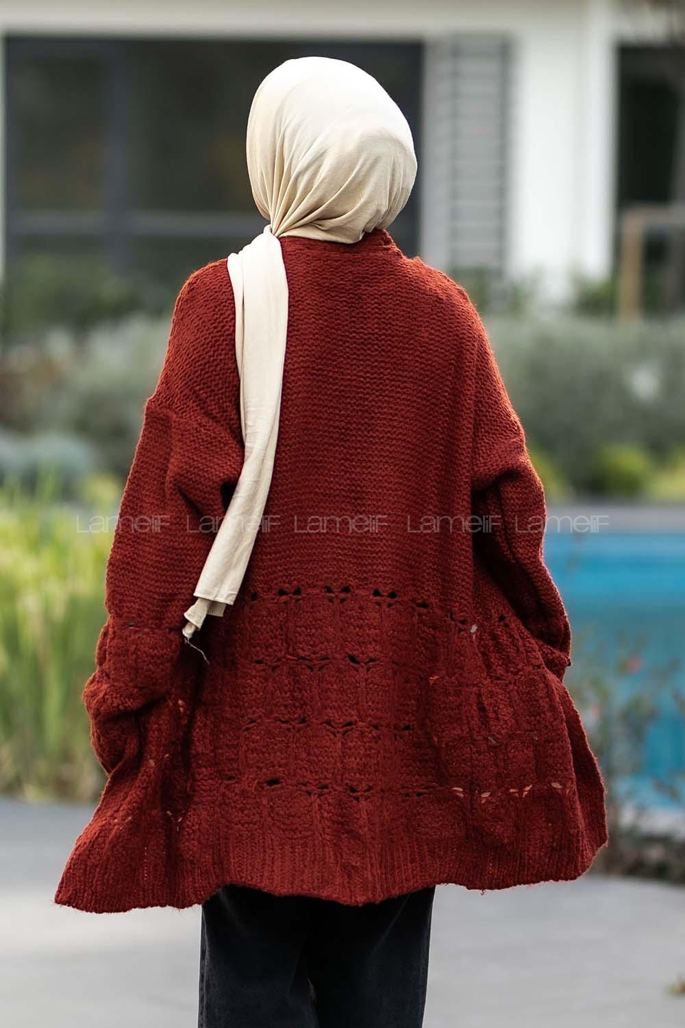 Modalamelif  Kol Ve Sırt Detaylı Triko Hırka Kiremit