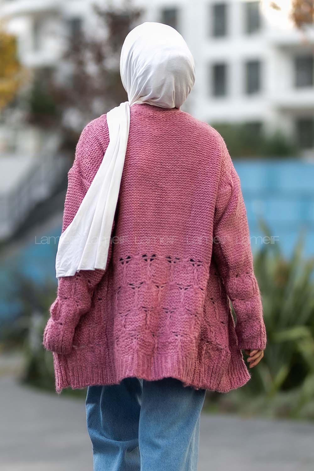 Modalamelif  Kol Ve Sırt Detaylı Triko Hırka Pembe