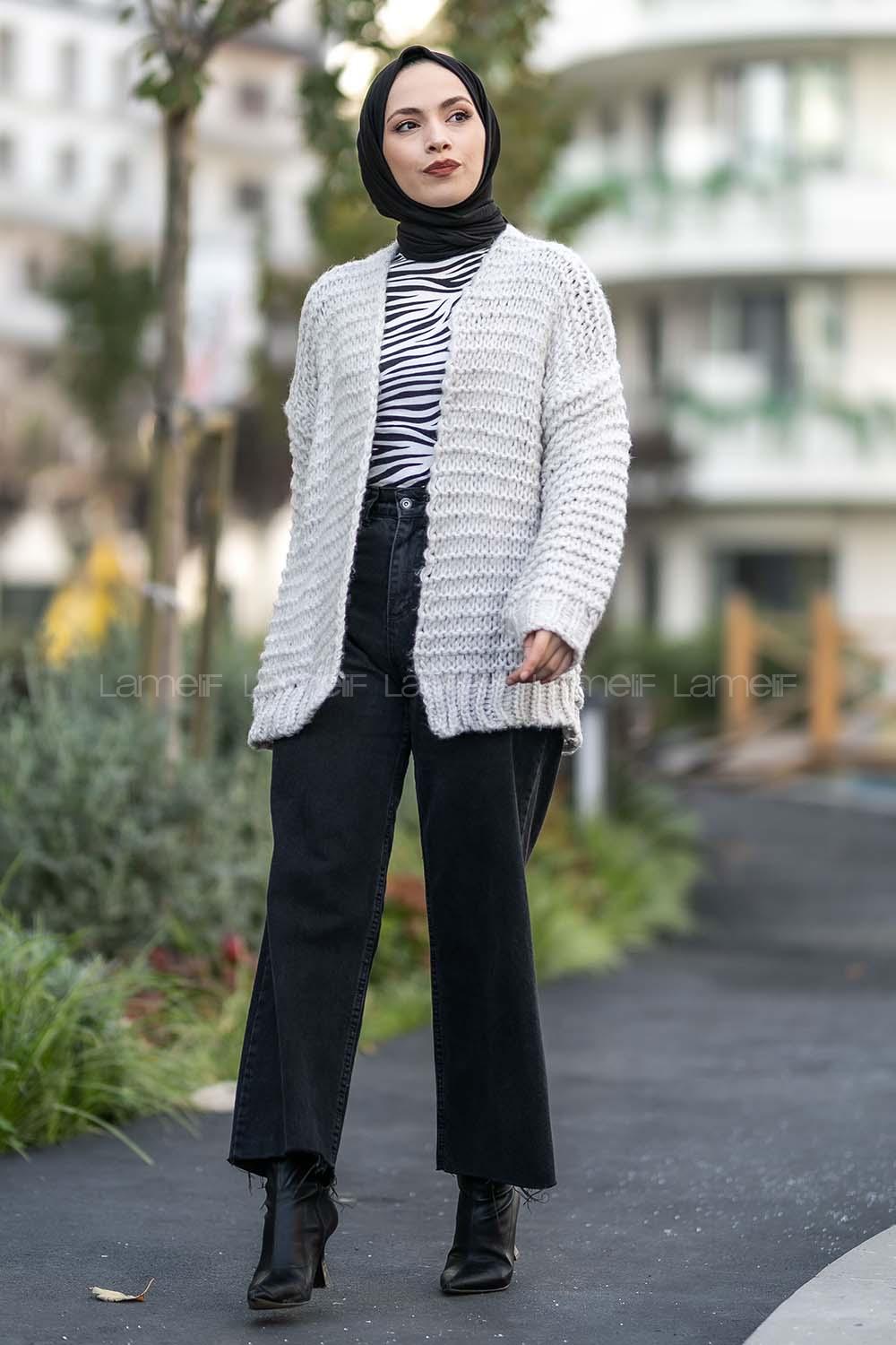 Modalamelif Örgü Detaylı Triko Hırka Ekru