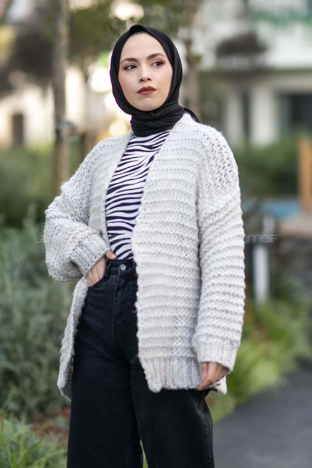 Modalamelif Örgü Detaylı Triko Hırka Ekru