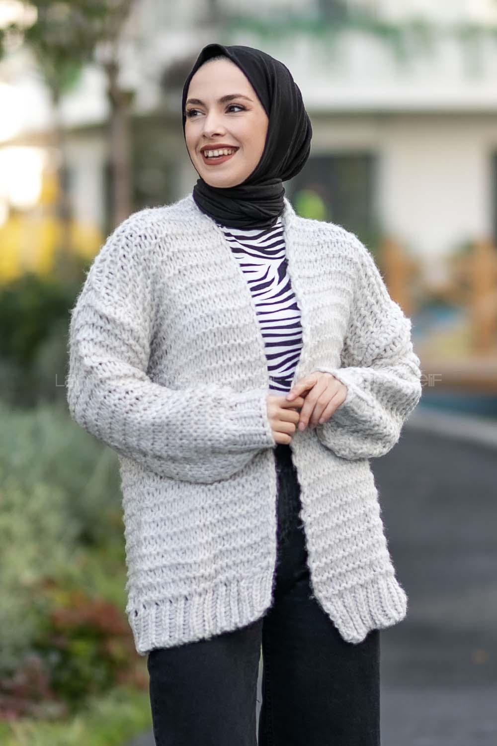 Modalamelif Örgü Detaylı Triko Hırka Ekru