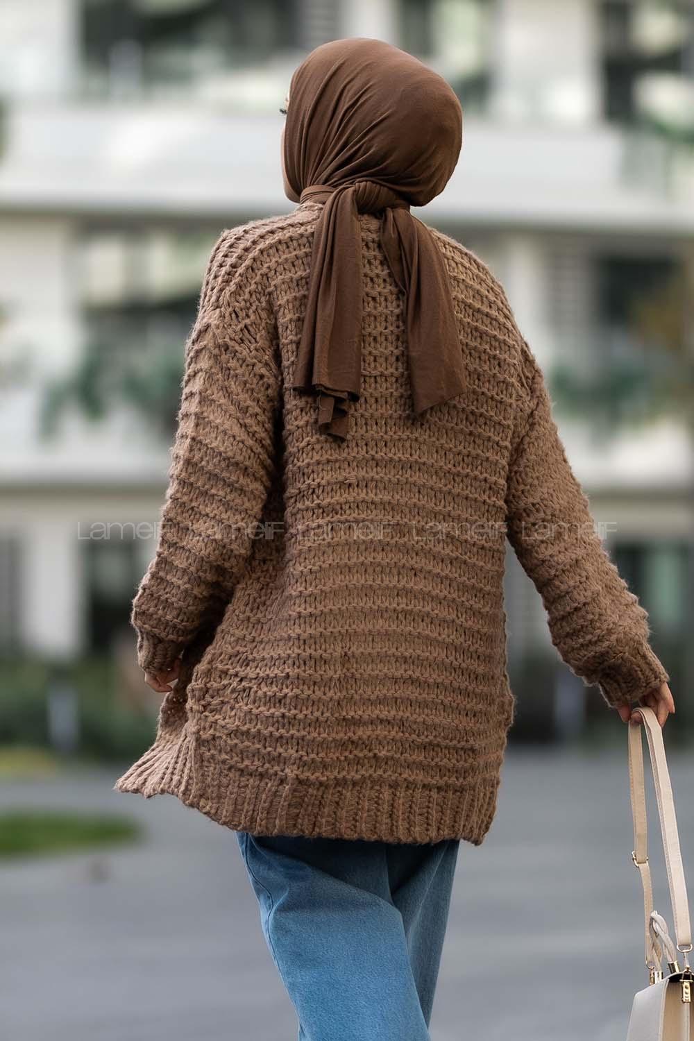 Modalamelif Örgü Detaylı Triko Hırka Sütlükahve