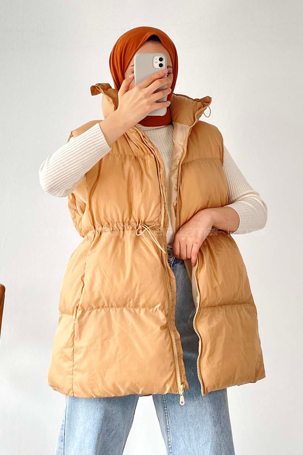 Modalamelif Yarım Balıkçı Yaka Çift Cepli Şişme Yelek Sütlükahve