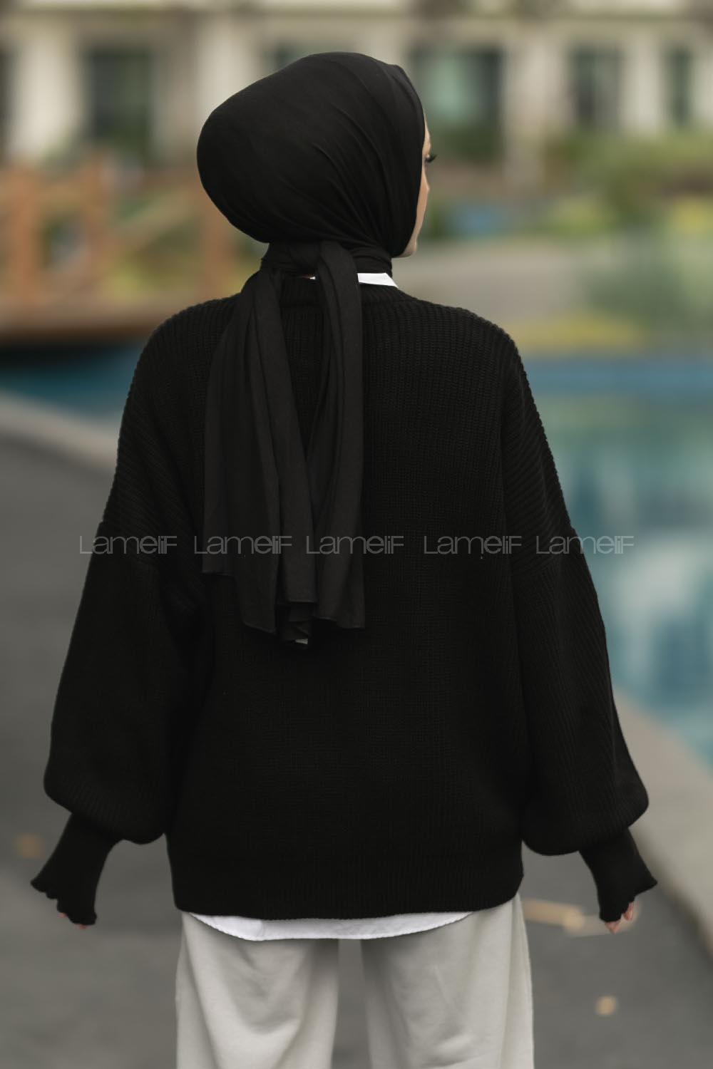 Modalamelif Balon Kol Düz Basic Kazak Siyah