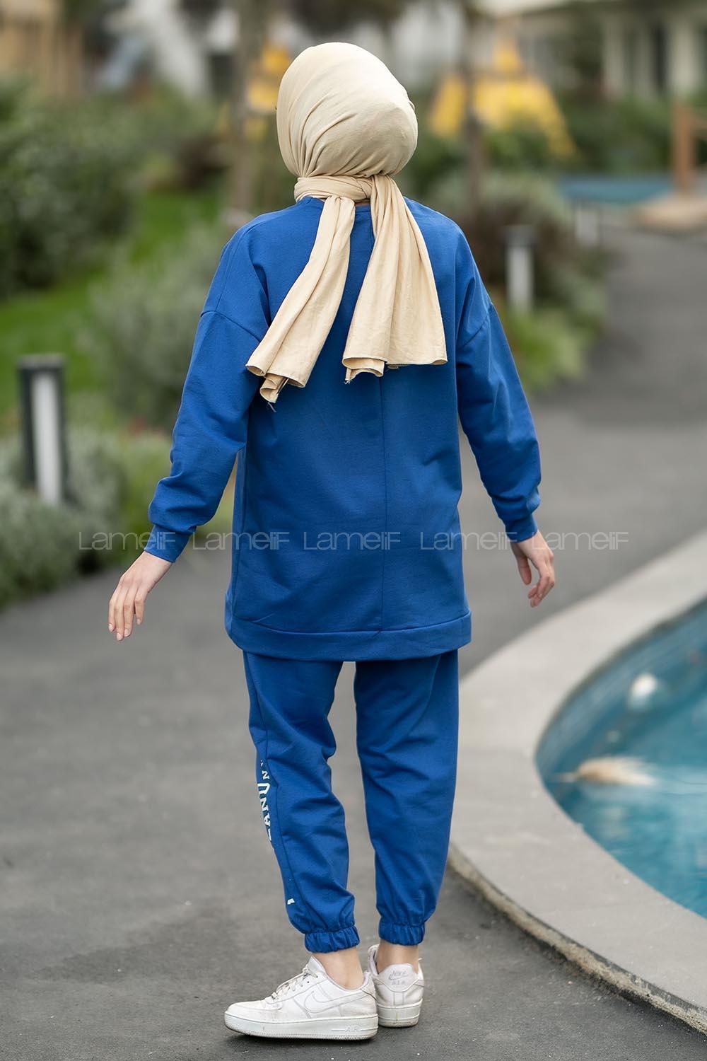 Modalamelif Bisiklet Yaka Maryland Yazı Baskılı Detaylı Takım İndigo