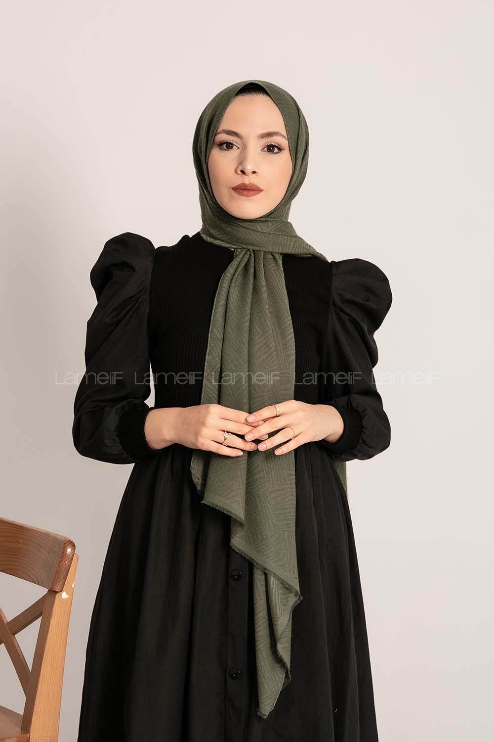 Modalamelif Brush Desen Pamuk  Şal Haki