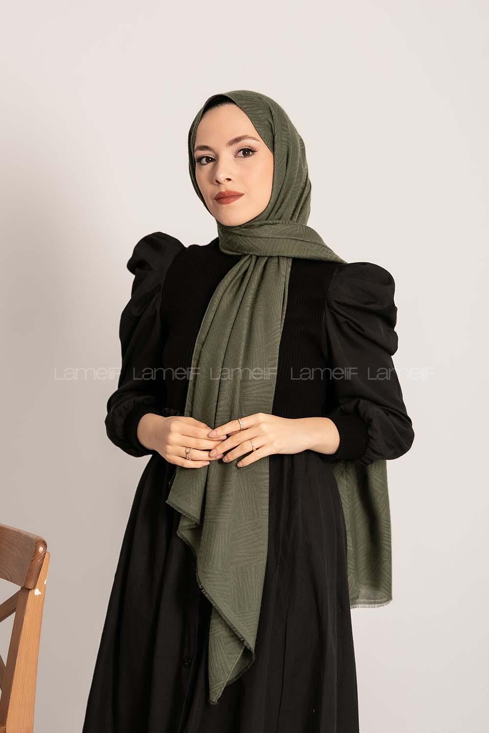 Modalamelif Brush Desen Pamuk  Şal Haki