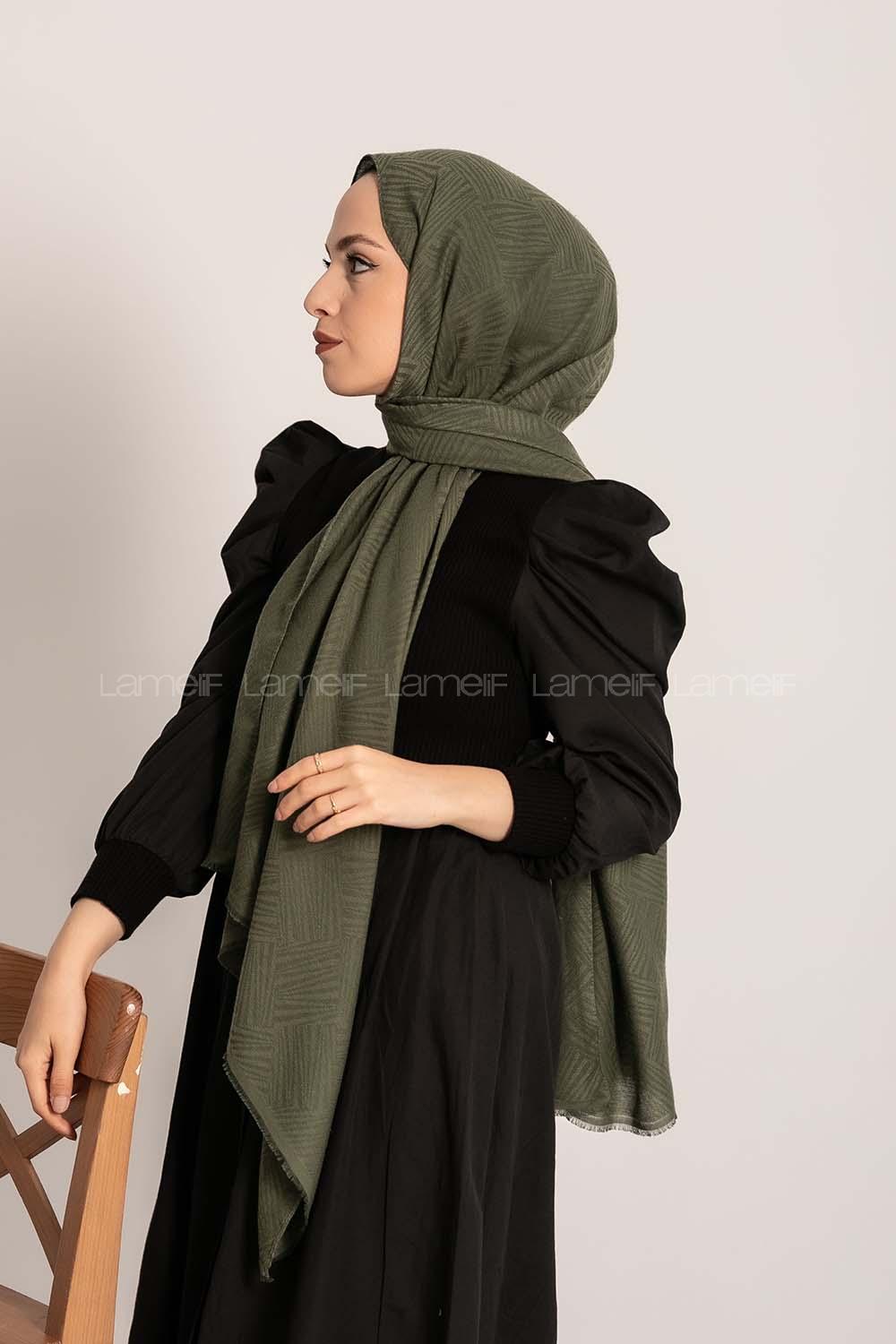 Modalamelif Brush Desen Pamuk  Şal Haki