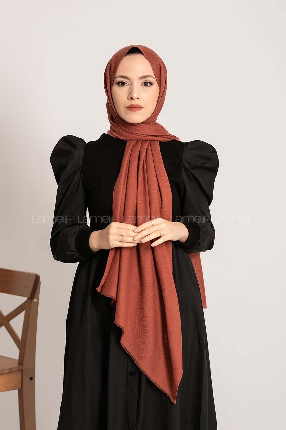 Modalamelif Brush Desen Pamuk  Şal Kiremit