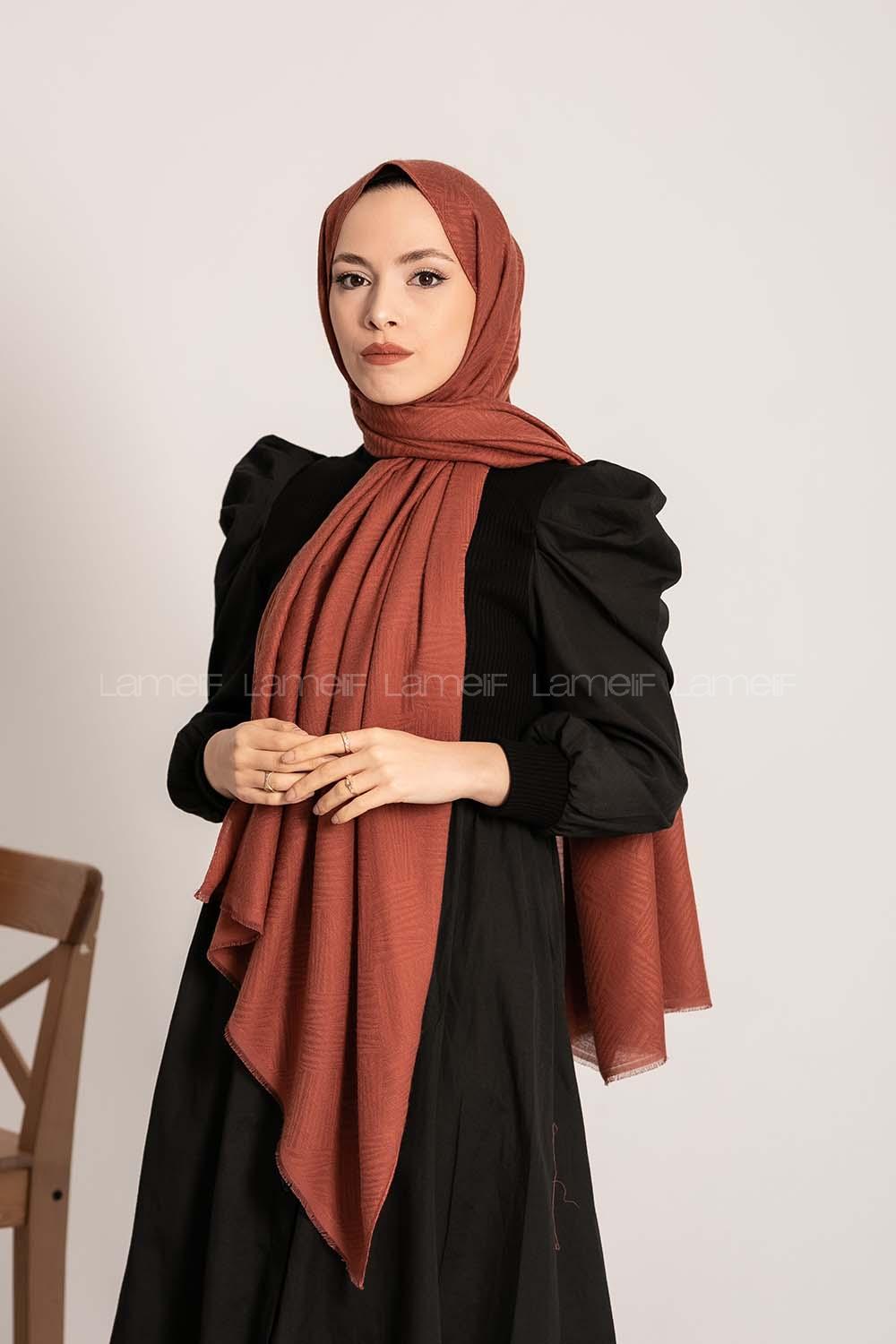 Modalamelif Brush Desen Pamuk  Şal Kiremit