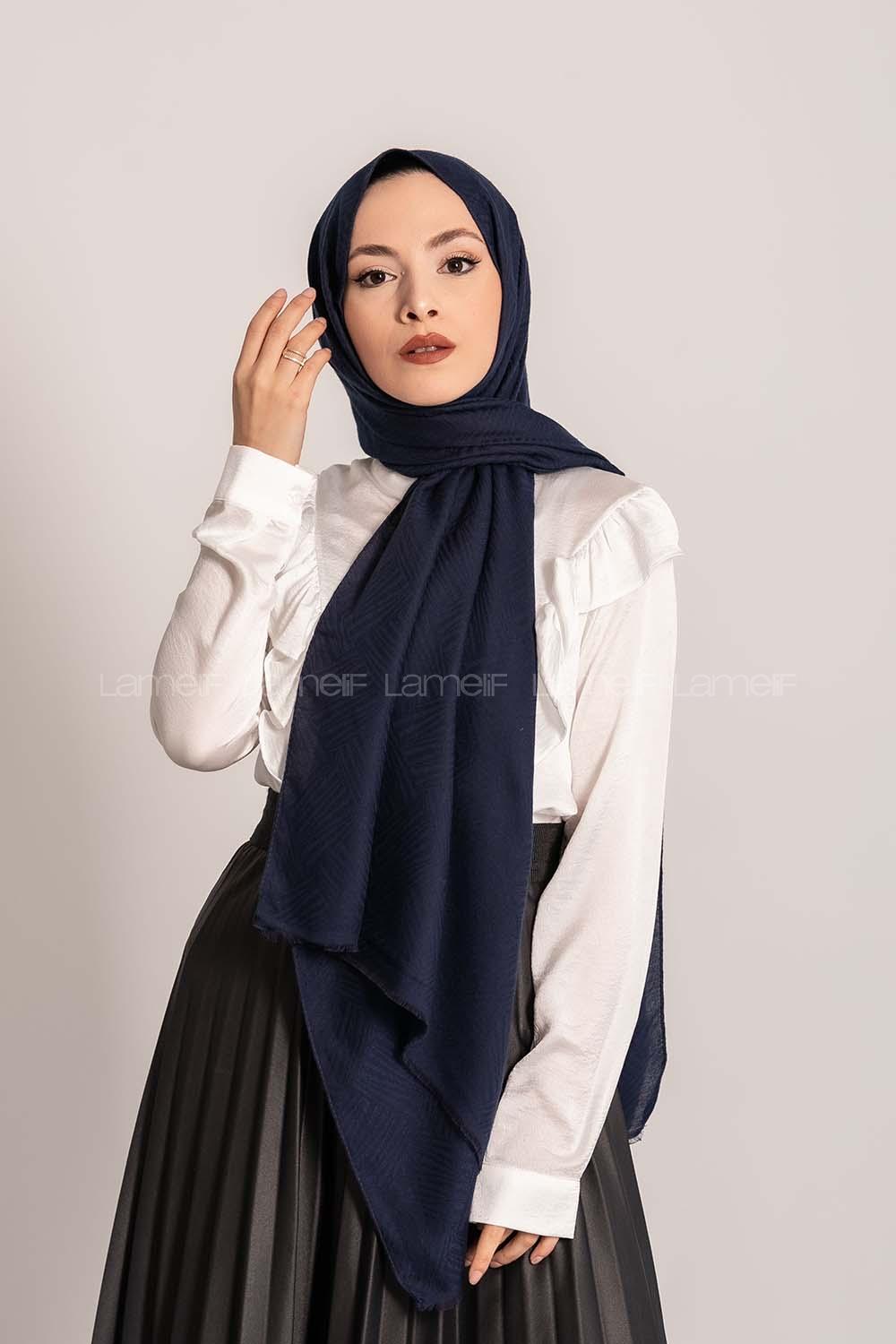 Modalamelif Brush Desen Pamuk  Şal Lacivert