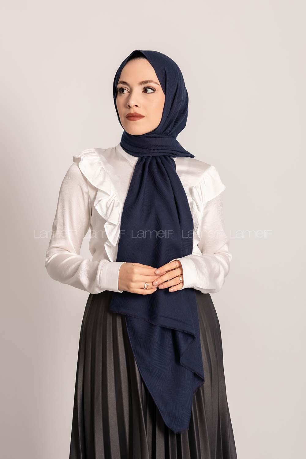 Modalamelif Brush Desen Pamuk  Şal Lacivert