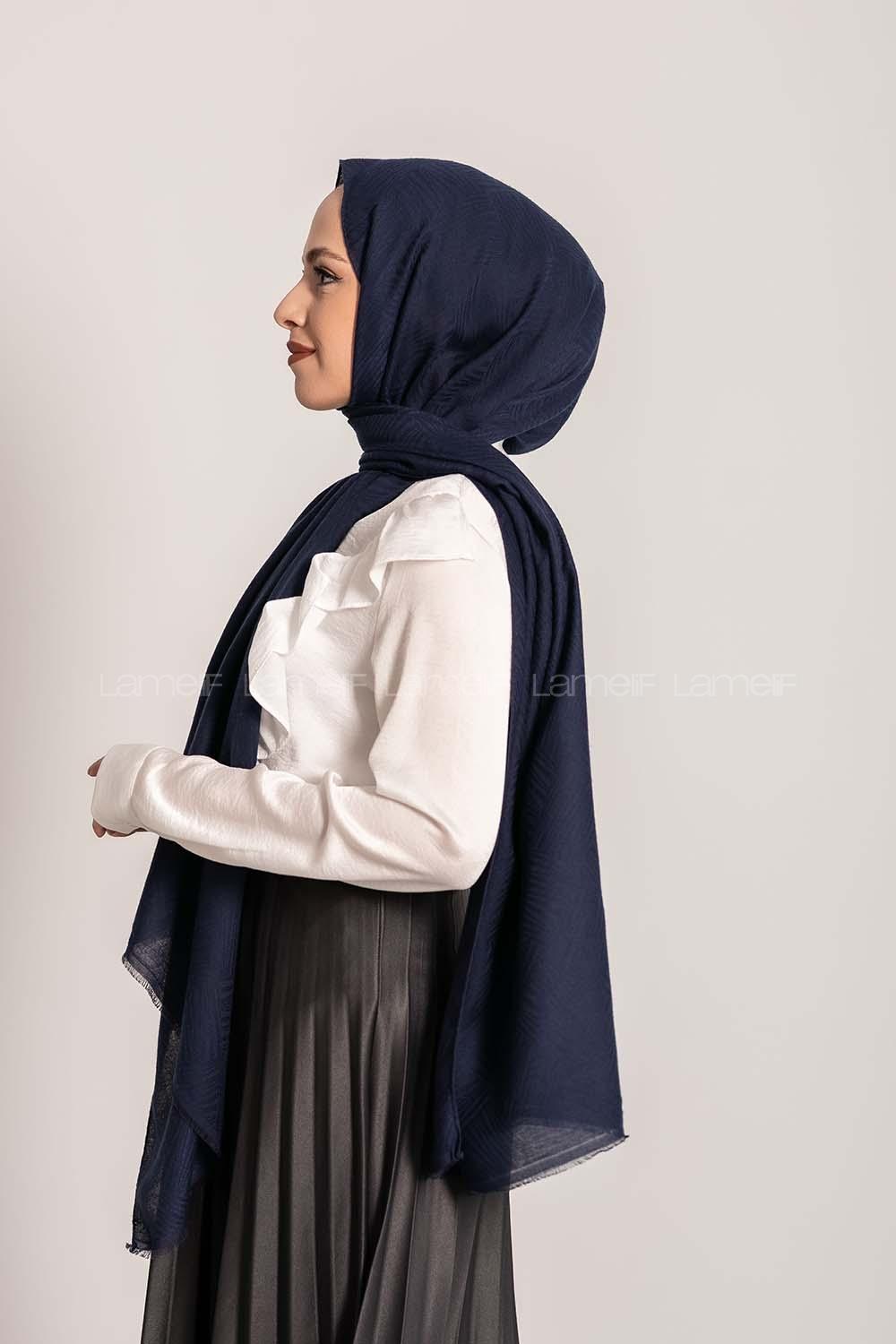 Modalamelif Brush Desen Pamuk  Şal Lacivert