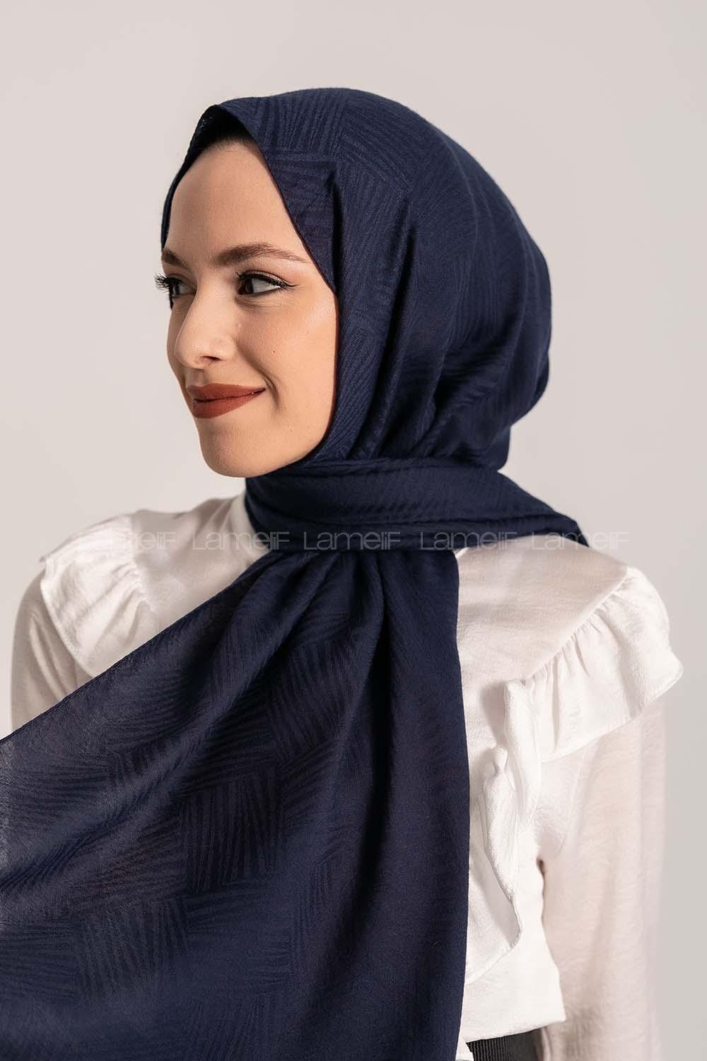 Modalamelif Brush Desen Pamuk  Şal Lacivert