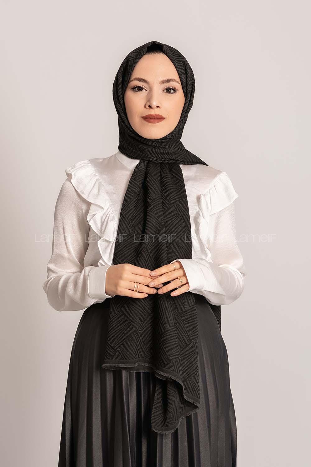 Modalamelif Brush Desen Pamuk  Şal Siyah