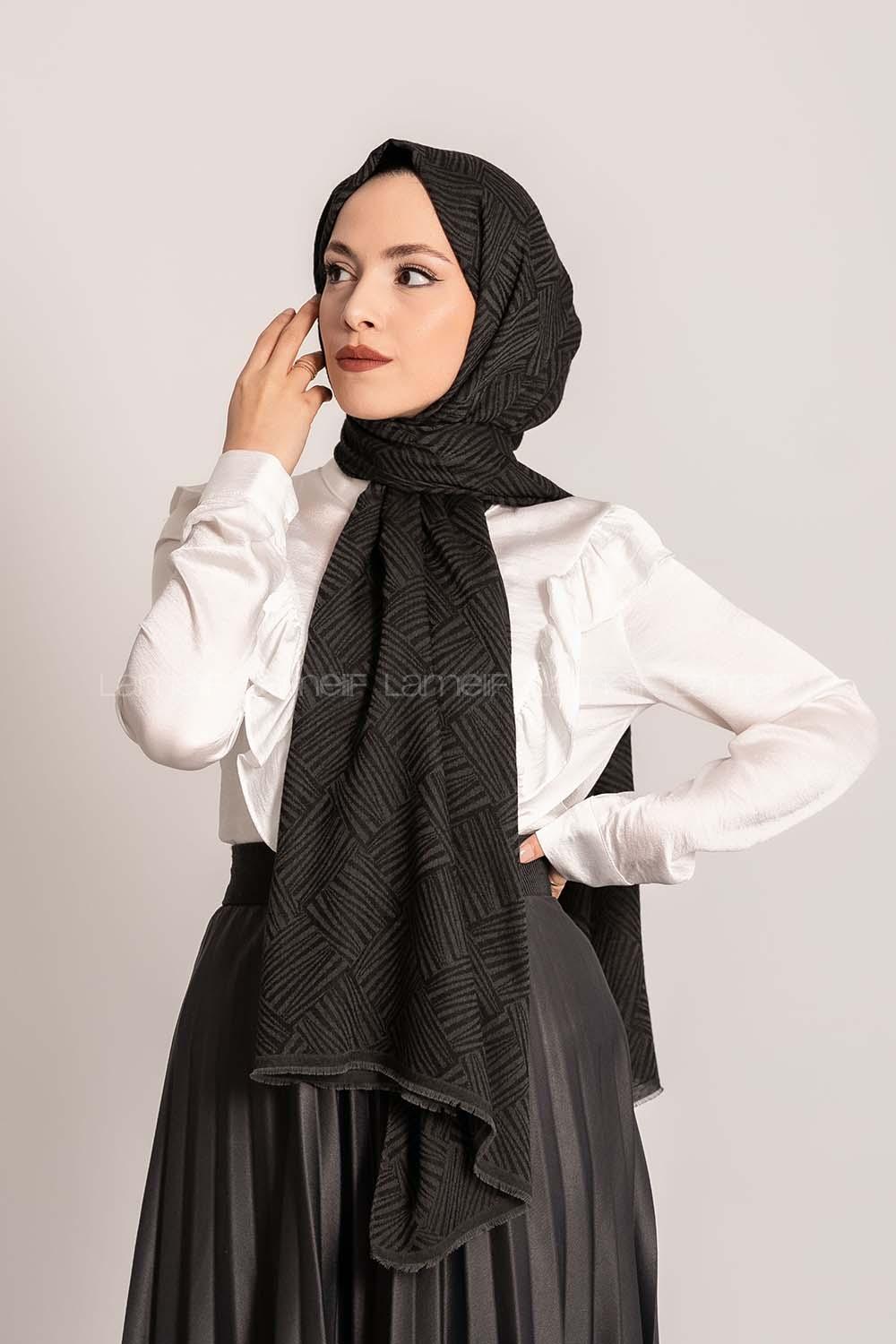 Modalamelif Brush Desen Pamuk  Şal Siyah