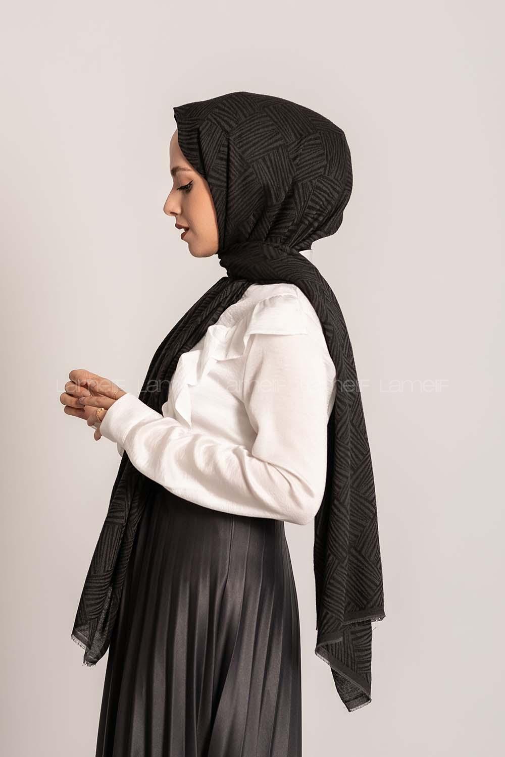 Modalamelif Brush Desen Pamuk  Şal Siyah