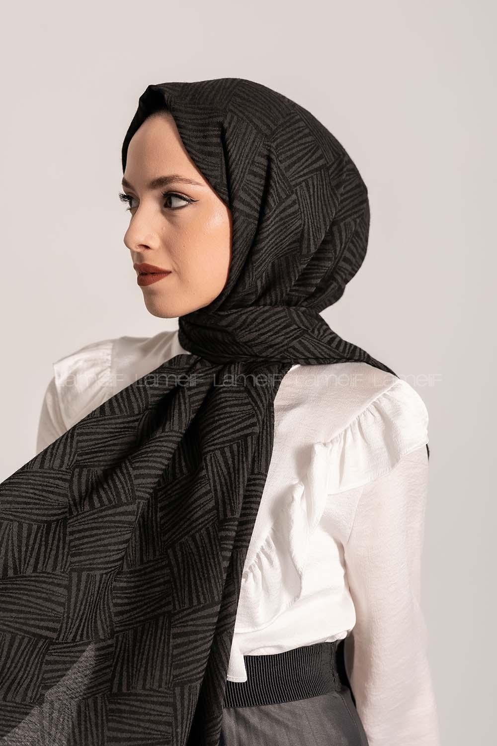 Modalamelif Brush Desen Pamuk  Şal Siyah