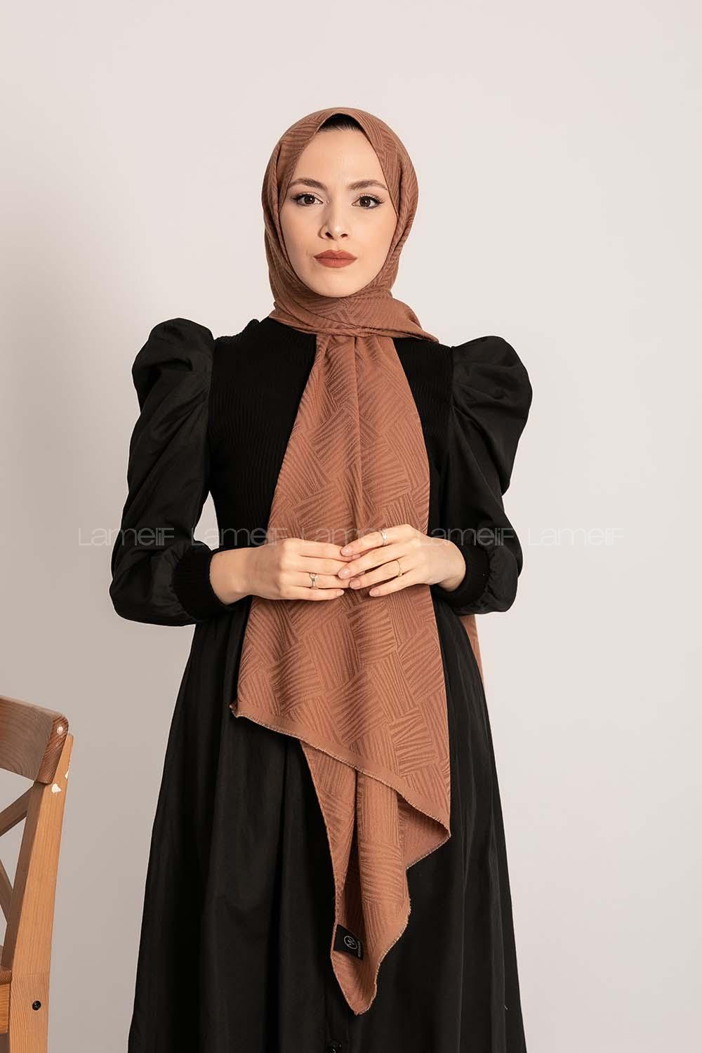 Modalamelif Brush Desen Pamuk  Şal Sütlü Kahve