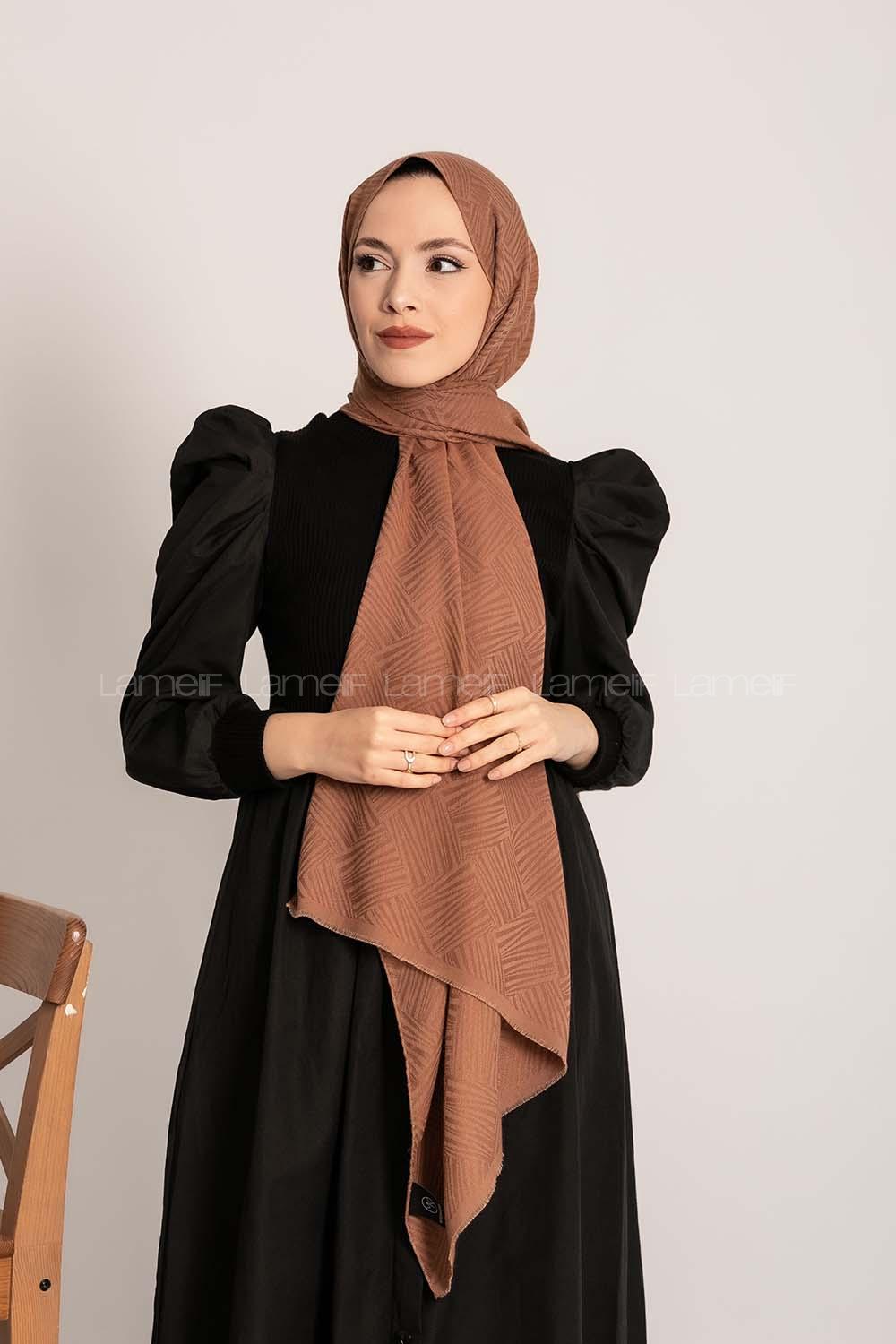 Modalamelif Brush Desen Pamuk  Şal Sütlü Kahve