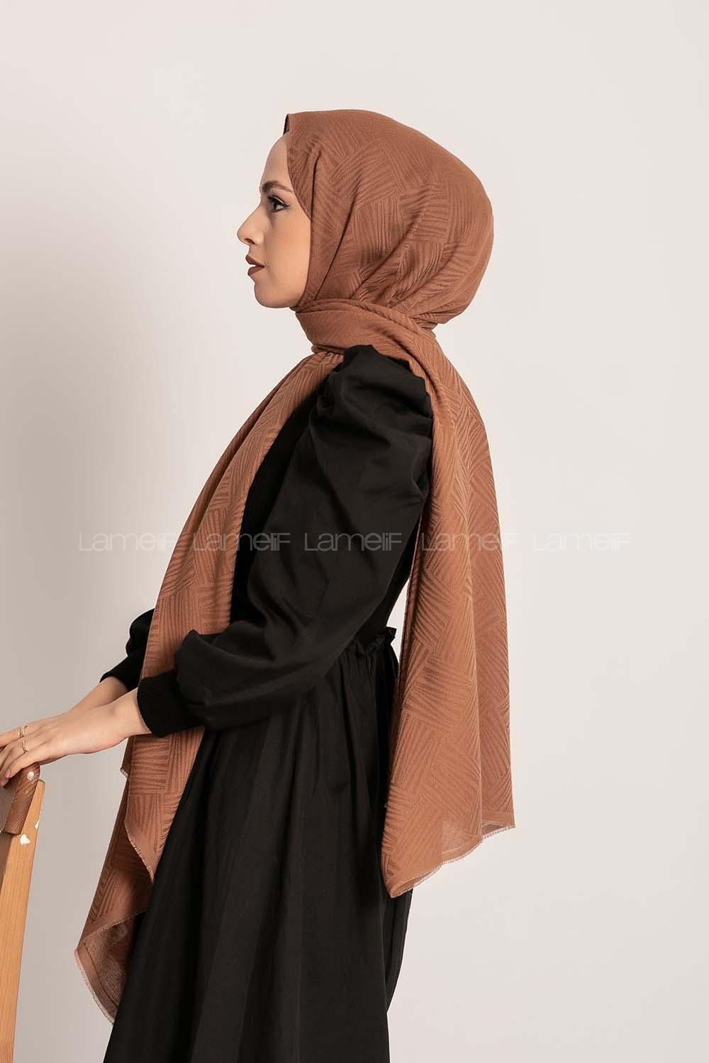 Modalamelif Brush Desen Pamuk  Şal Sütlü Kahve