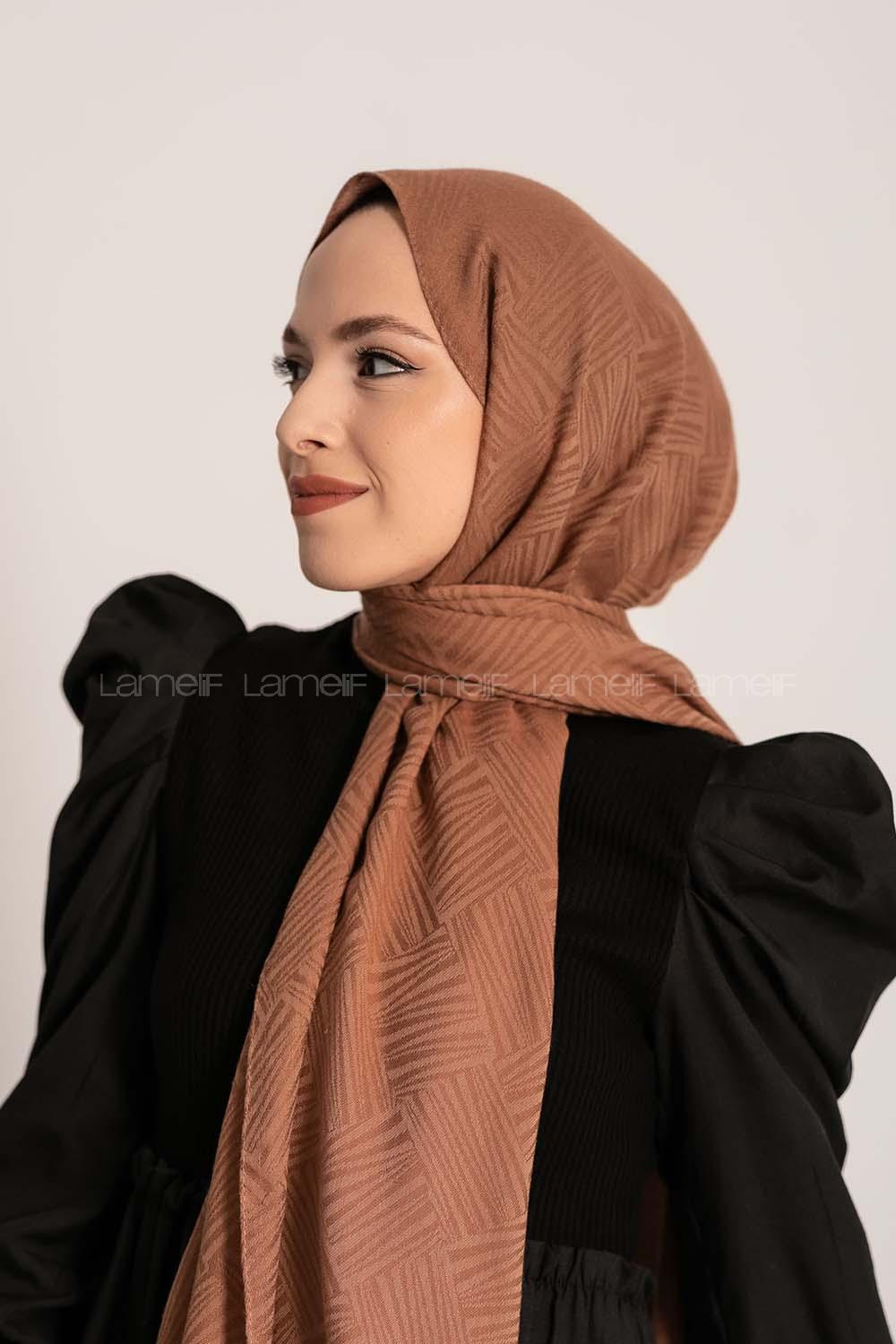 Modalamelif Brush Desen Pamuk  Şal Sütlü Kahve