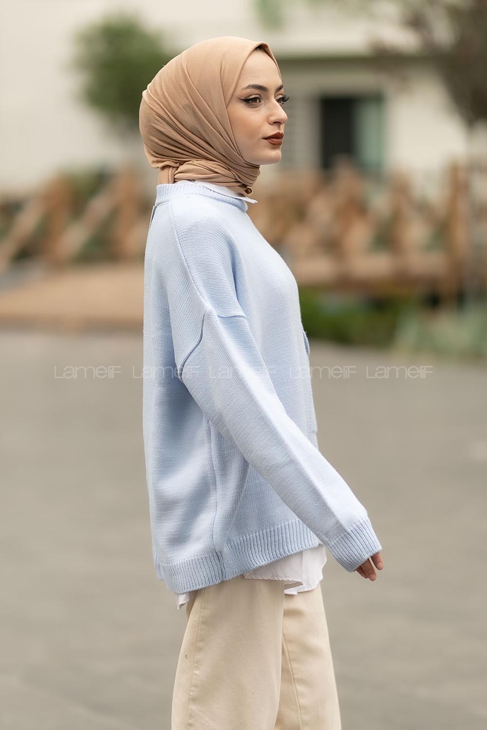 Modalamelif Cep Detaylı Basic Kazak Bebe Mavisi