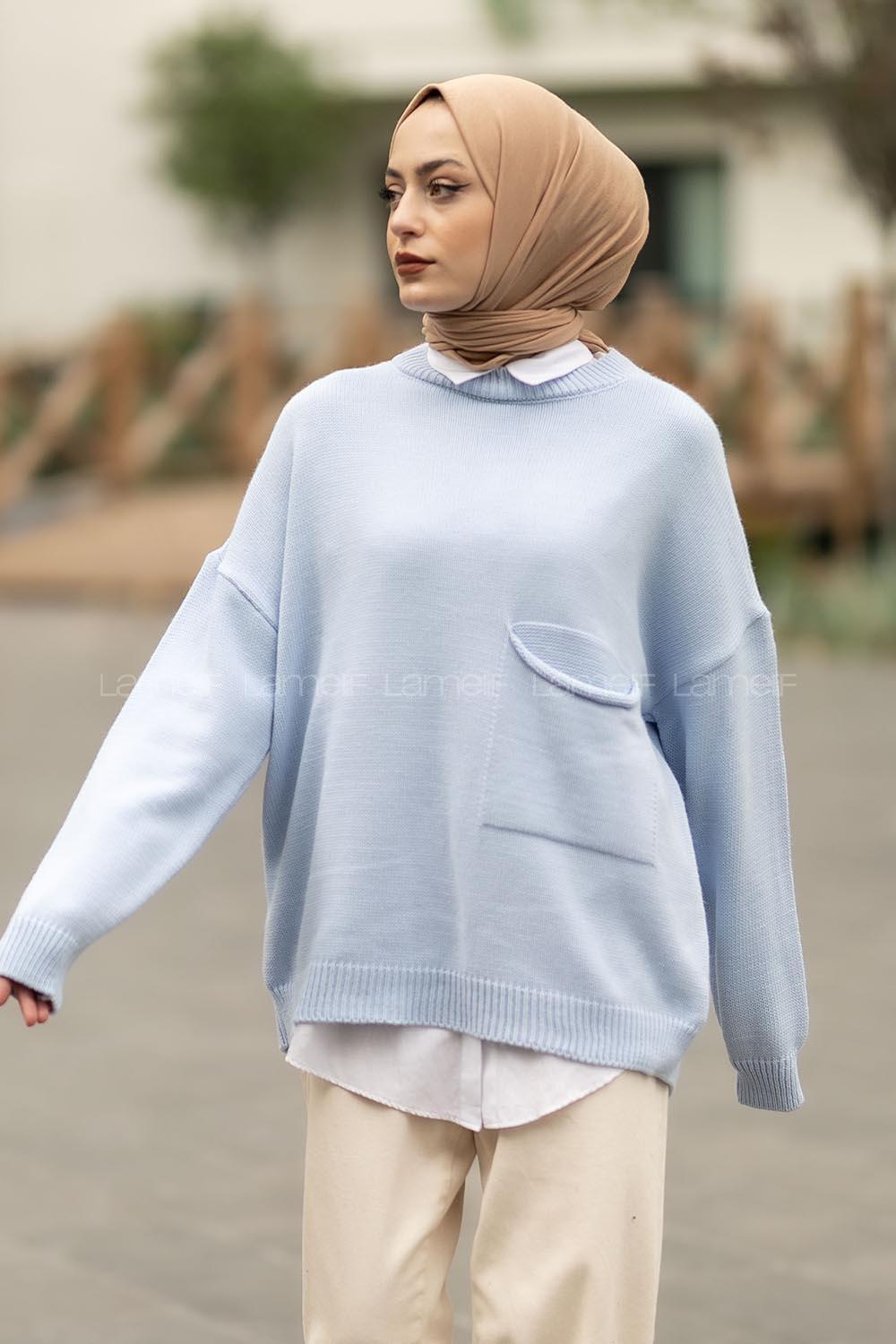 Modalamelif Cep Detaylı Basic Kazak Bebe Mavisi