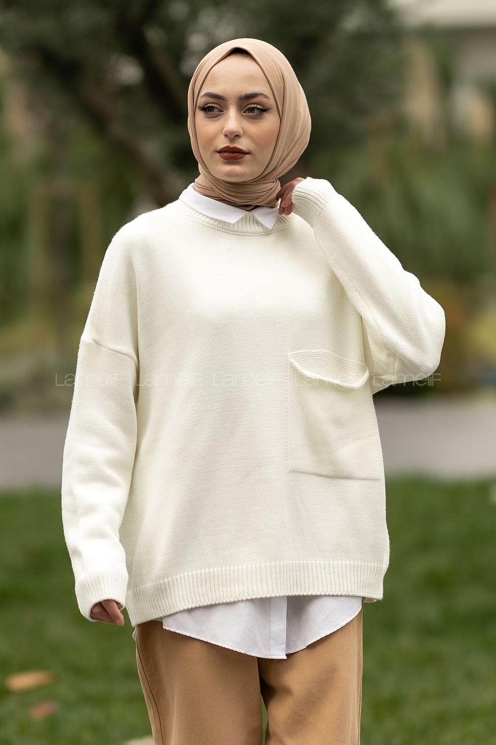 Modalamelif Cep Detaylı Basic Kazak Ekru